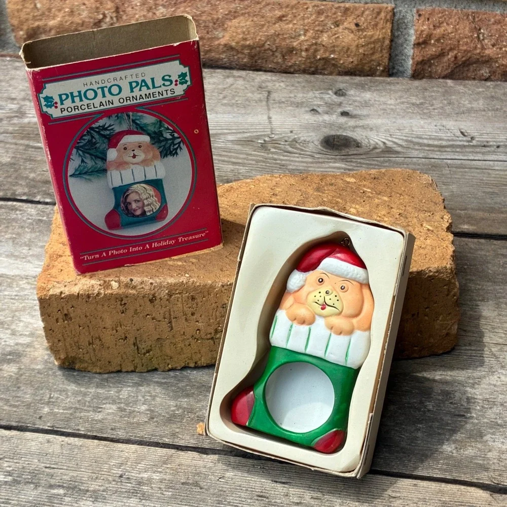 Giftco Photo Pals Porcelain Ornament Dog Stocking Picture Frame Christmas